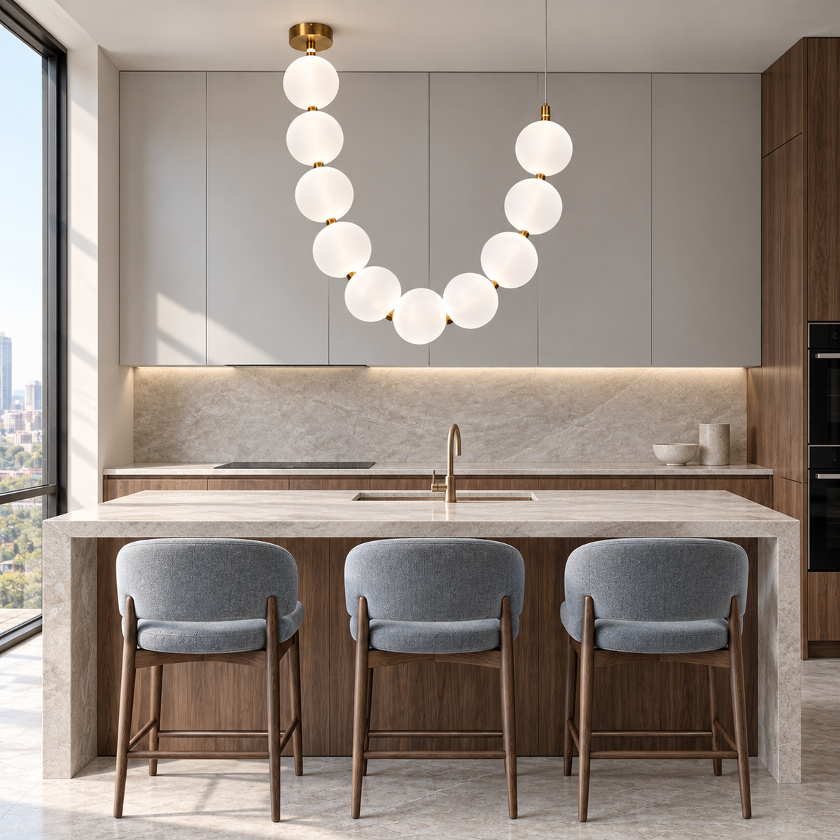 Люстра золота з білими матовими плафонами L-180 /210 /250 /280 /330 cm Led Gold+White Pearls 260118-100007019