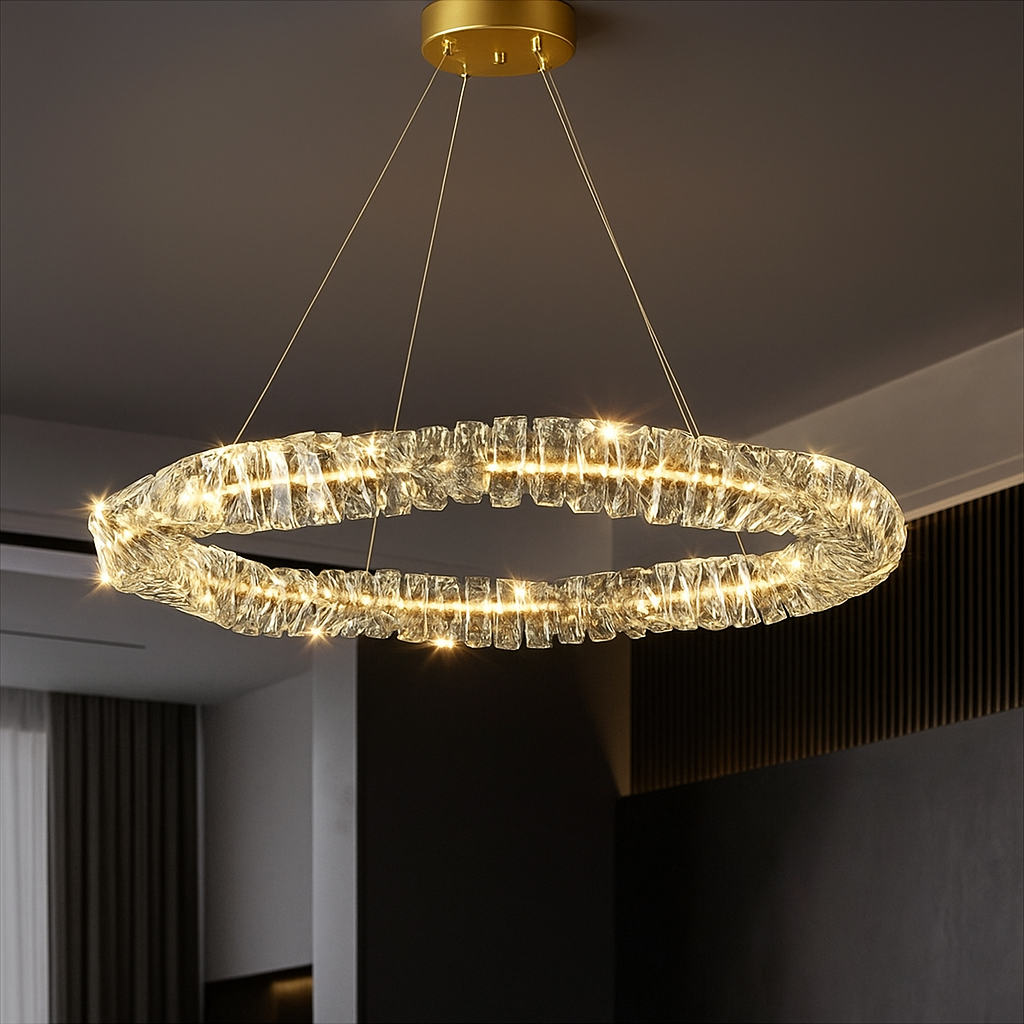 Люстра підвісна золота з скляним фігурним плафоном D-60 cm / D-80 cm Led Crystal Gold 251188-100006580