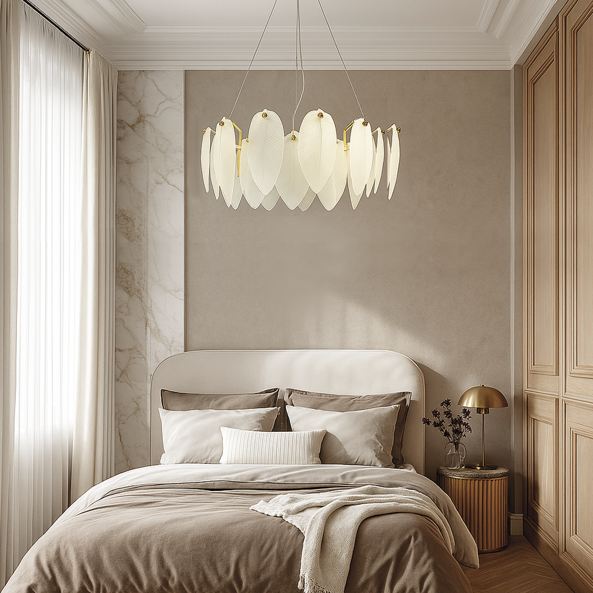 Люстра підвісна золота з D-50 cm / 60 cm / 75 cm E14x6 / 8 / 10 Feathers gloss lamp 251188-100006505