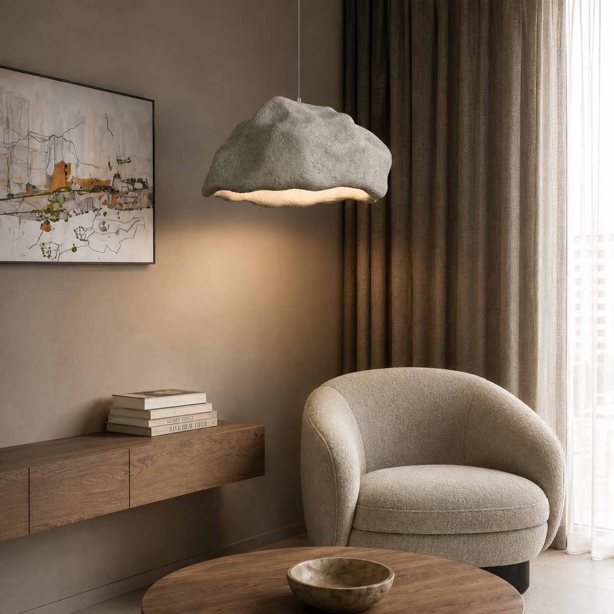 Світильник підвісний сірий H - 28 cm L - 55 cm E27 Grey Wabi Sabi 260531-100007893