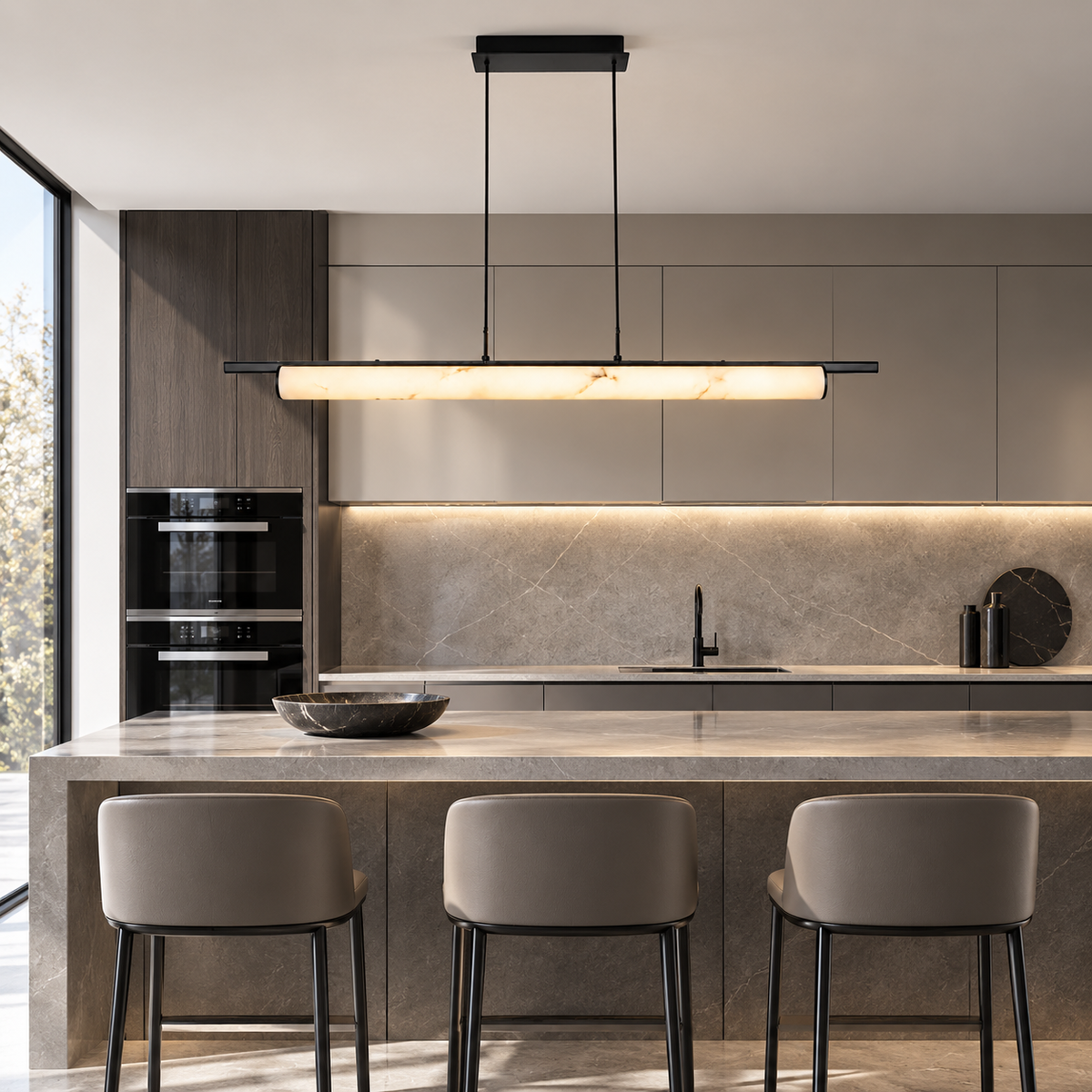 Люстра підвісна чорна видовжена L-120 cm Led 28W Black+White Marble Imitation 260936-100008830