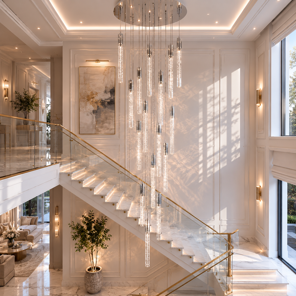 Люстра підвісна каскадна хромована на 9 / 15 підвісів D-40 cm Led 75W Chrome Crystal 260519-100008042