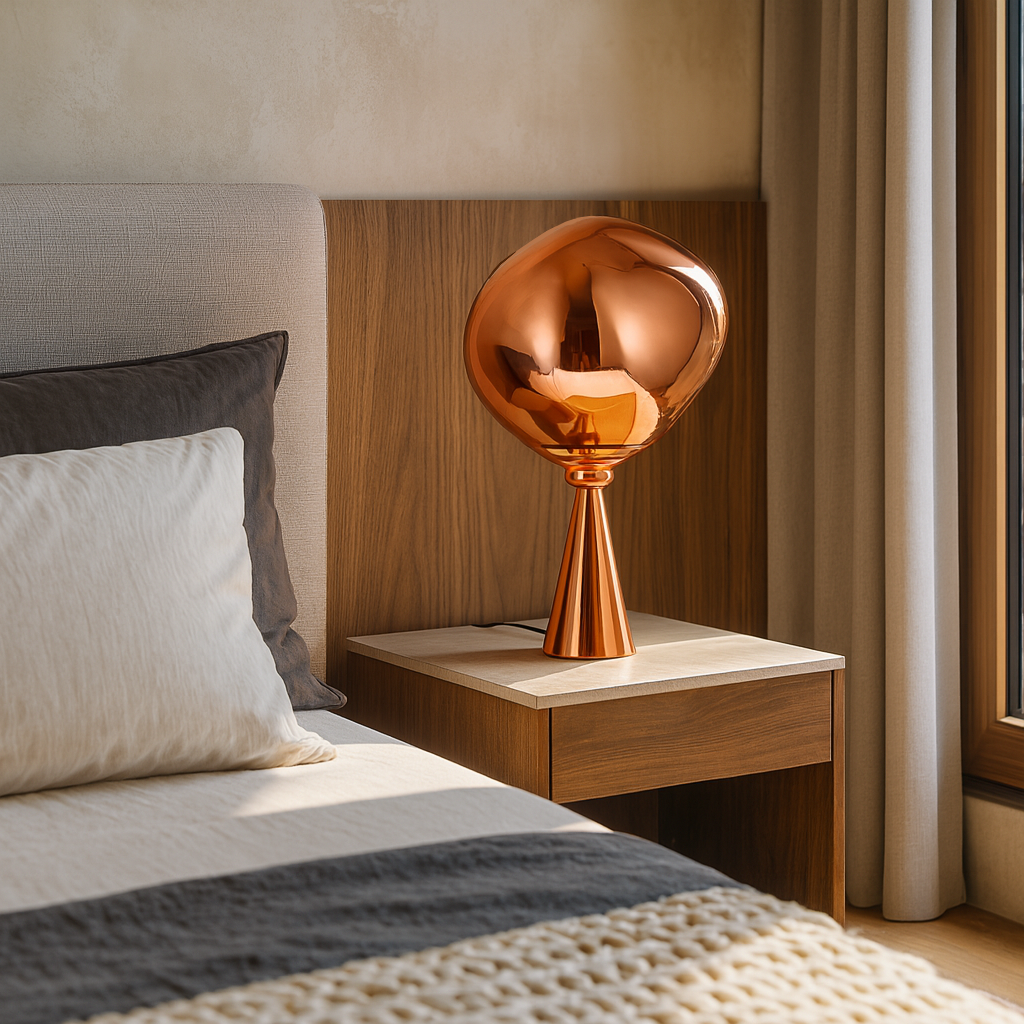 Настільна лампа мідна з плафоном органічної форми H-52 cm E27 Rose Gold Melt plazma desk lamp 250931-100006065