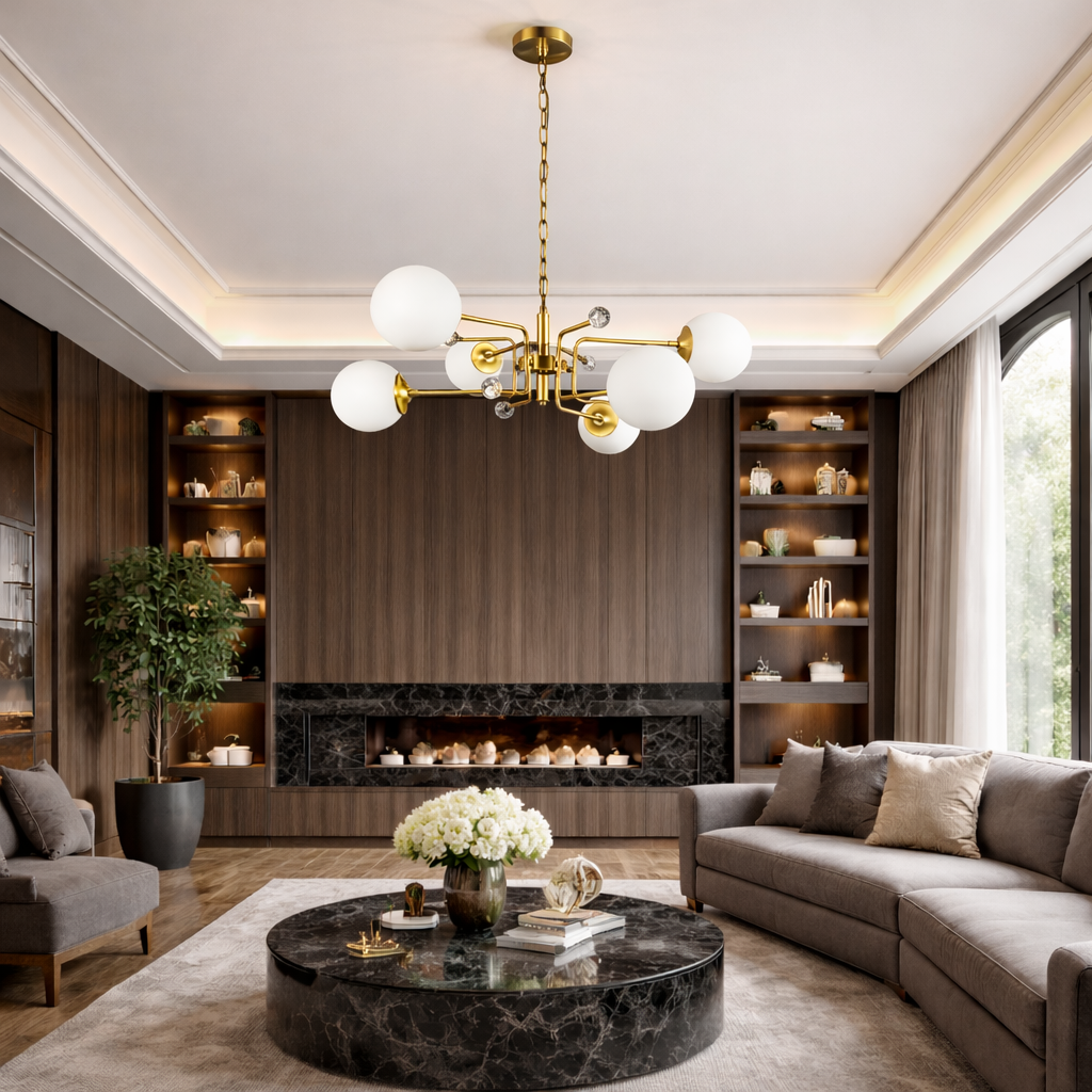 Люстра бронзова підвісна D-90 cm E27x6 Bronze+White Bubbles 260231-100007453