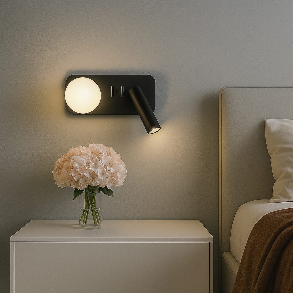 Настінний світильник чорний зі спотом правий L-20 cm Led 4,9W Black Tube Bollo 250818-100005764