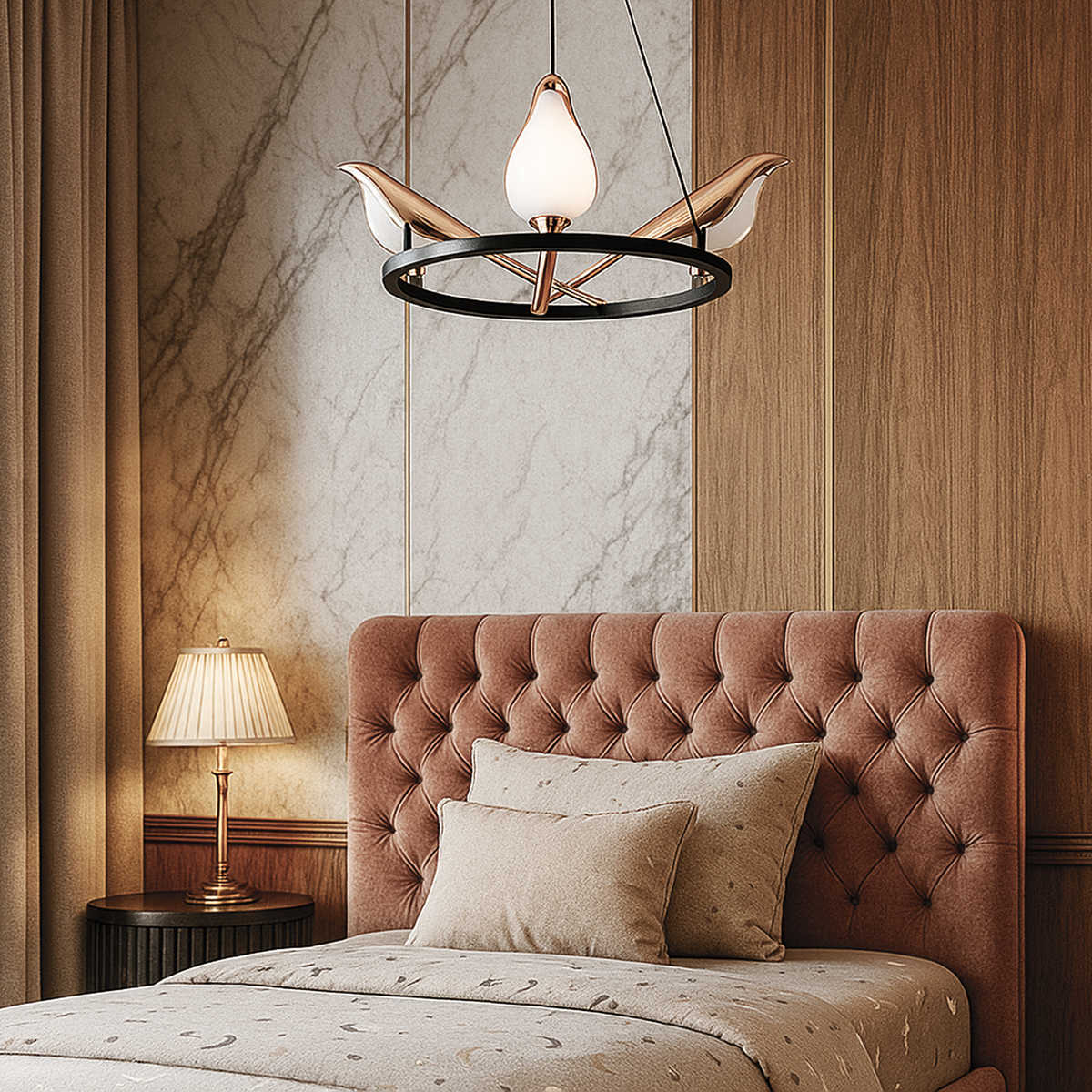 Люстра підвісна золота D-35 cm Led 16W Black+French Gold Birds 251131-100006603