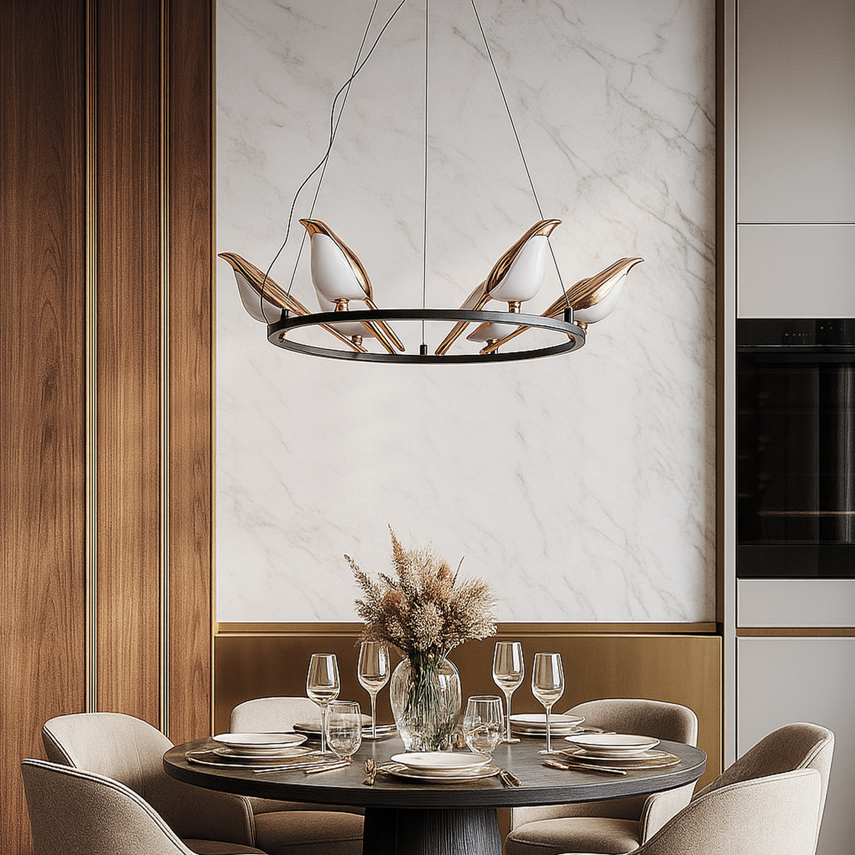 Люстра підвісна золота D-55 cm Led 33W Black+French Gold Birds 251131-100006605