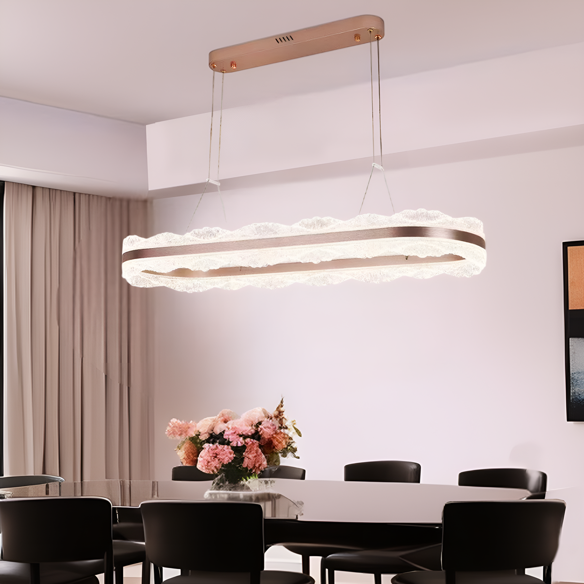 Люстра золота видовжена з прозорим плафоном L-110cm Led 200W Ice Wave Oval Gold 250622-100005036