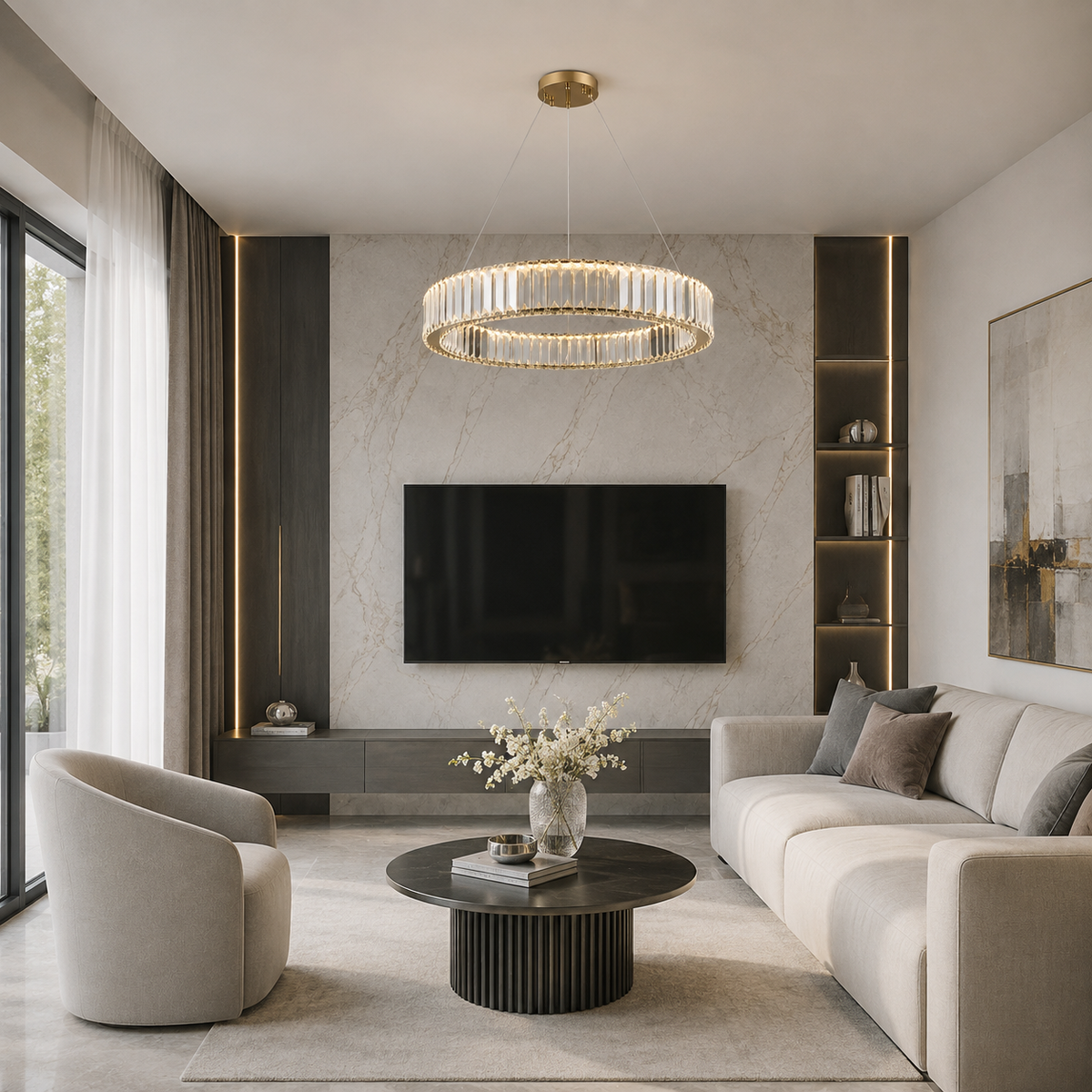 Люстра підвісна золота D-40 cm / 50 cm Led 40W / 50W Gold Crystal 260822-100008620