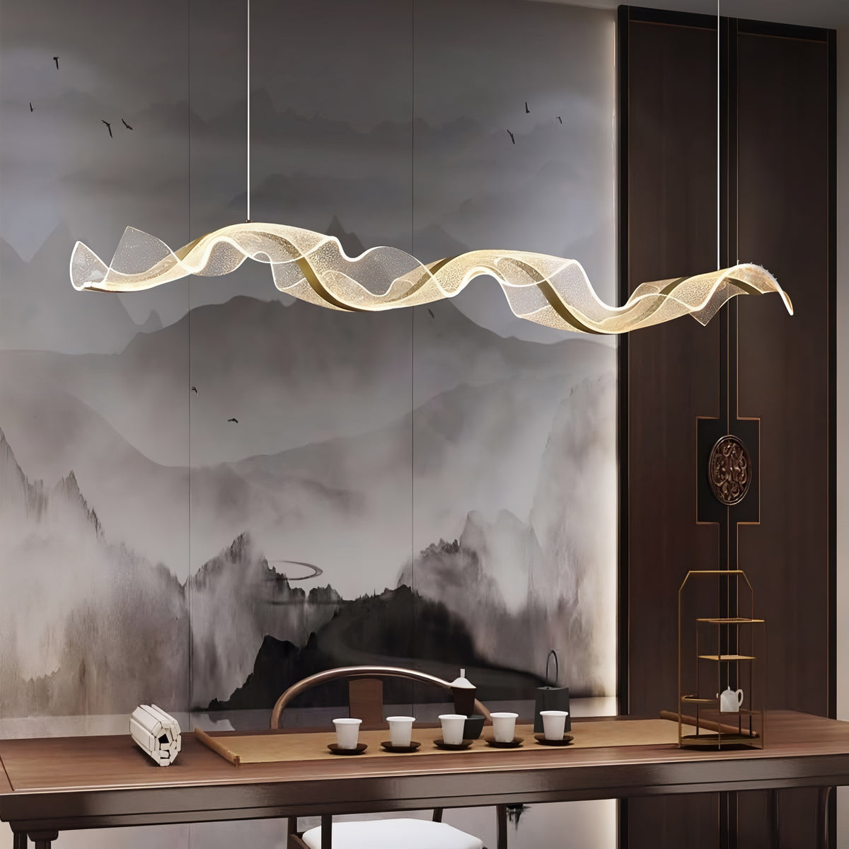 Люстра підвісна з прозорим плафоном та золотим декором Шовк L-120 cm Led 48W Jellyfish Silk Gold 250617-100005342