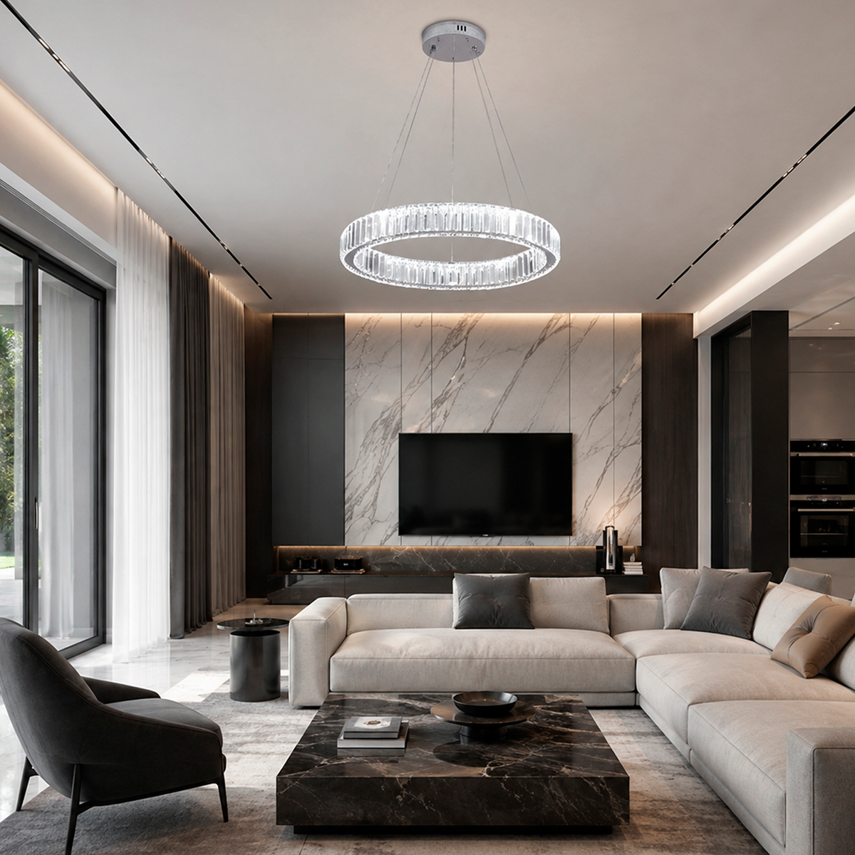 Люстра підвісна хромована D-40 cm / 50 cm Led 40W / 50W Chrome Crystal 260822-100008622