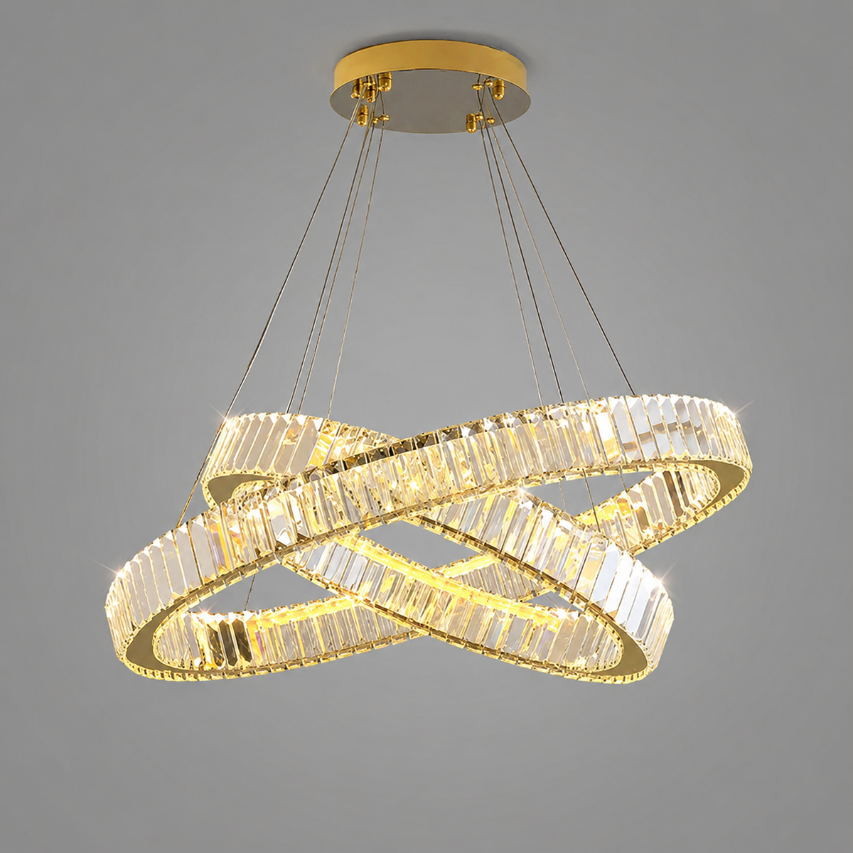 Люстра підвісна золота на 2 кільця D - 30 cm + 50 cm Led Gold Crystal 260822-100008623