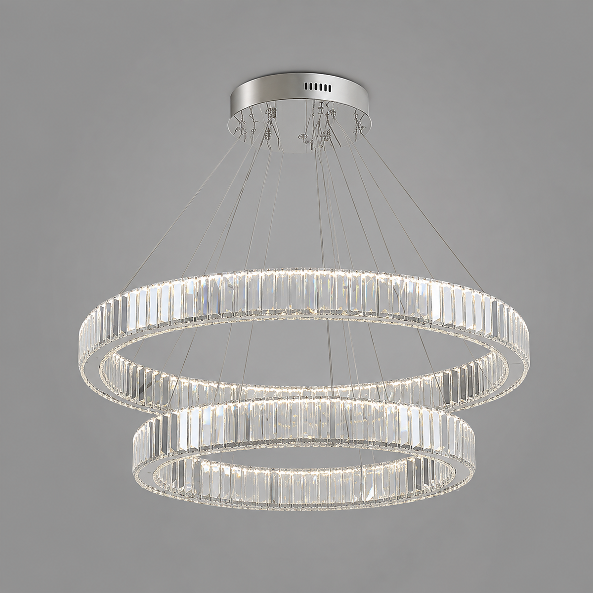 Люстра підвісна хромована на 2 кільця D - 30 cm + 50 cm Led Chrome Crystal 260822-100008624