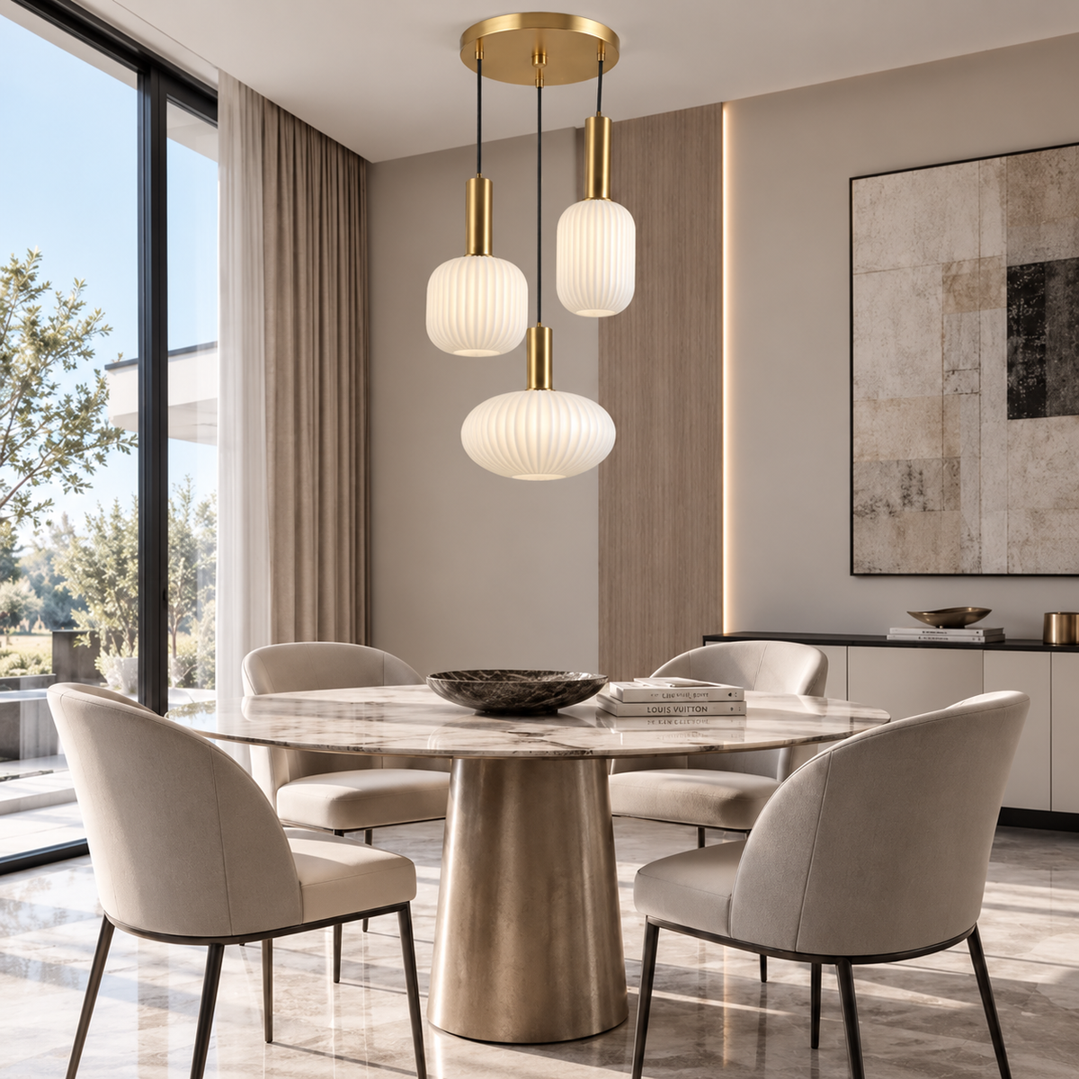 Підвісний світильник D-35 cm з білими плафонами 3xE27 Bronze + White Altom Lamp 260931-100008810