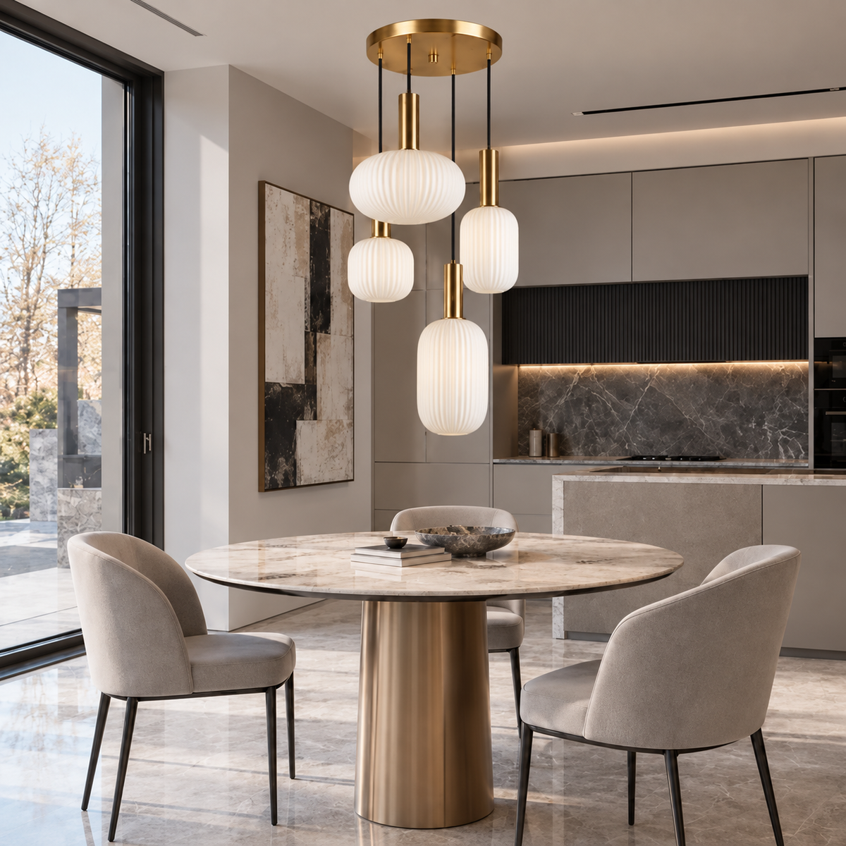 Підвісний світильник D-35 cm з білими плафонами 4xE27 Bronze + White Altom Lamp 260931-100008808