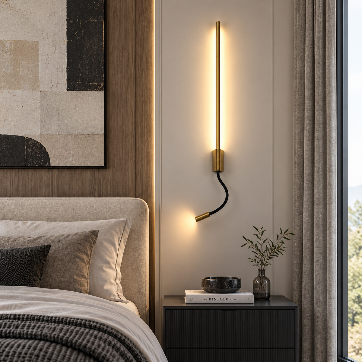 Світильник настінний латунь з направленим спотом H - 53 cm / 73 cm / 93 cm Led 6W / 8W / 12W 4000K Copper Pipe Line Flex 260936-100008931