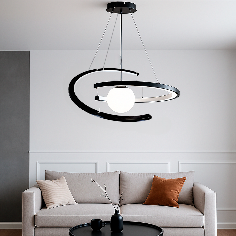 Люстра чорна з білим плафоном D-62 cm Led 63W Black Orbit 250635-100005246