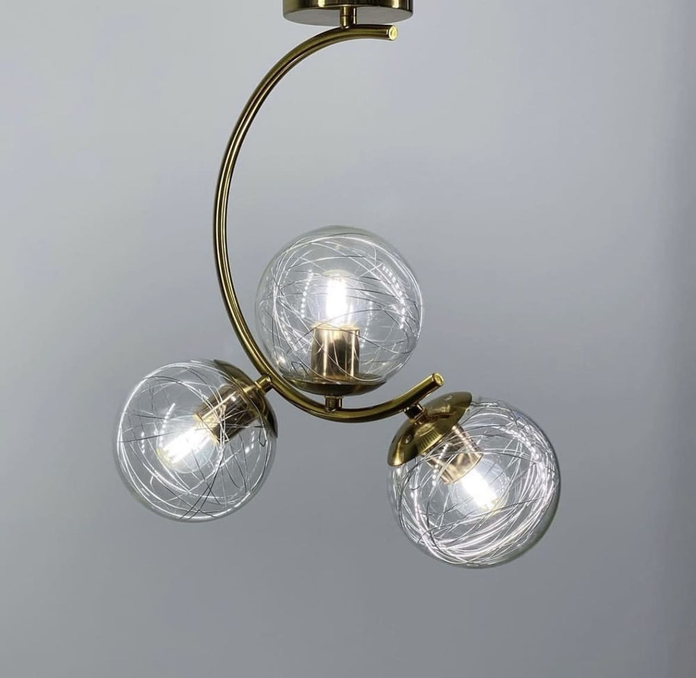 Золота люстра півмісяць з трьома кулями Gold / Black / White 210718-100000055