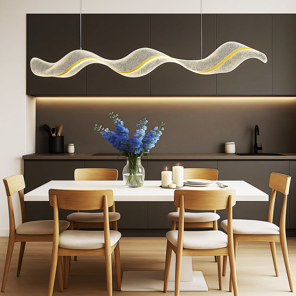 Люстра підвісна з прозорим плафоном та золотим декором Шовк L-120 cm Led 48W Jellyfish Silk Gold 250617-100005342