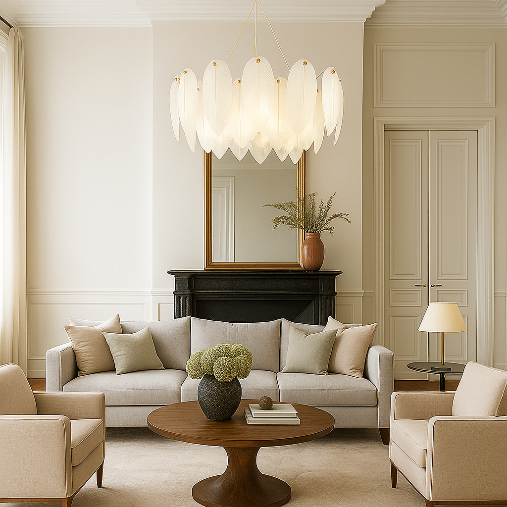 Люстра підвісна золота з D-50 cm / 60 cm / 75 cm E14x6 / 8 / 10 Feathers gloss lamp 251188-100006505
