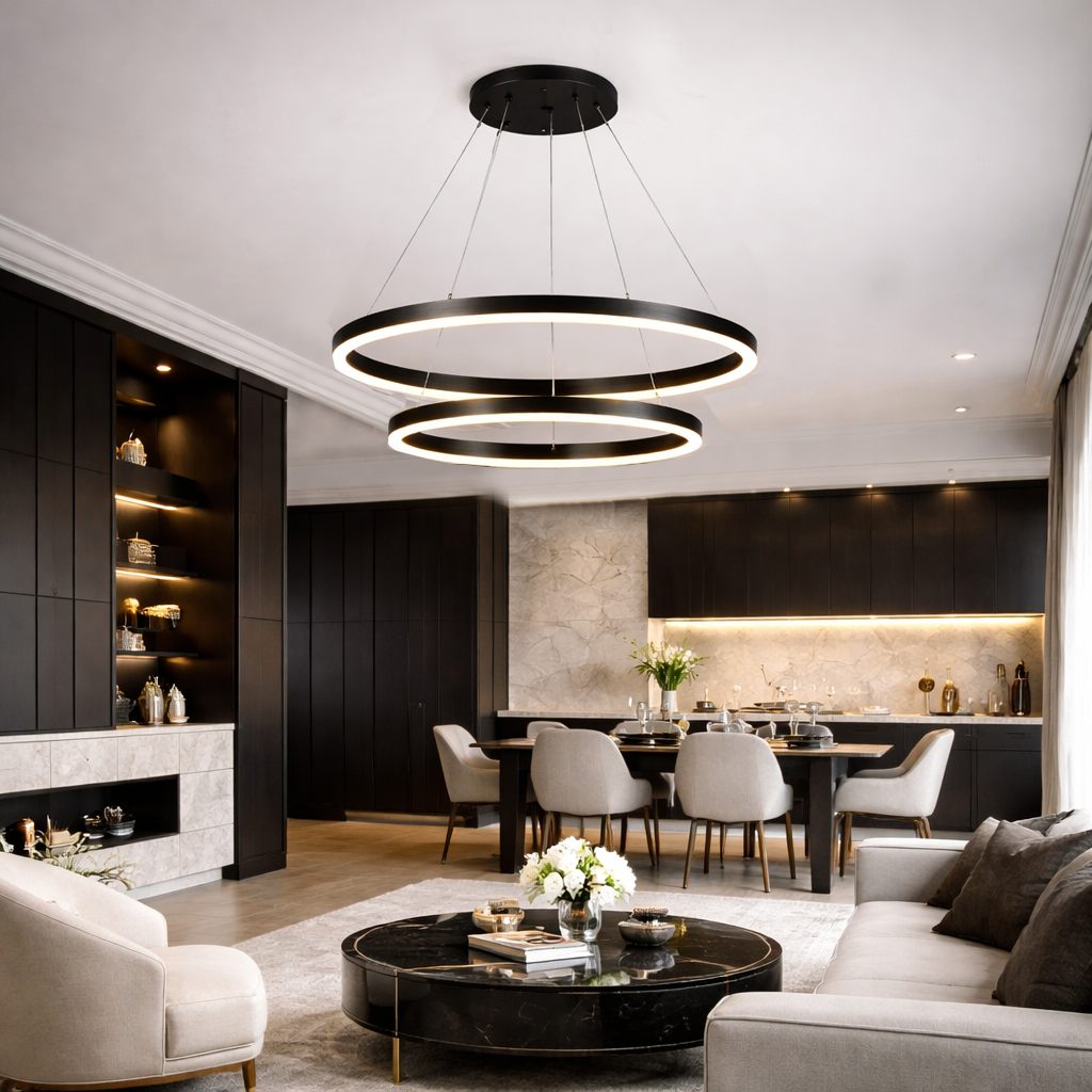 Люстра чорна підвісна з 2 кільцями D-80+60 cm Led 80W 3000К-5000К Black Double Rings 251218-100006918