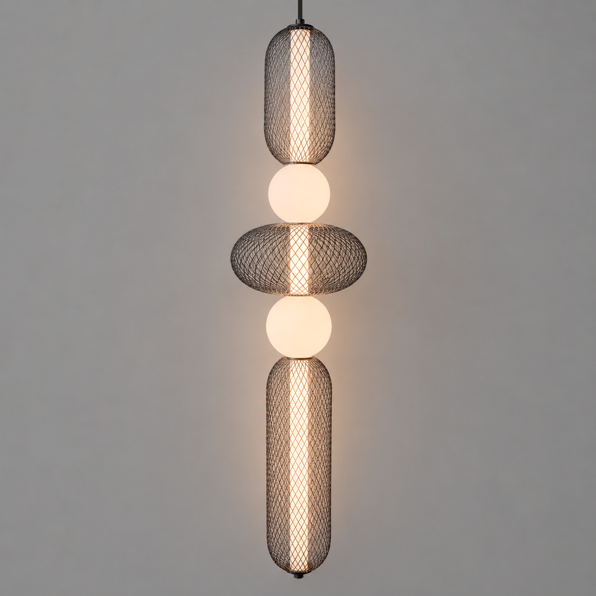 Підвісний світильник чорний з сітчастим плафоном H-101 cm Led 28W Black+White Nettys Long 260822-100008692