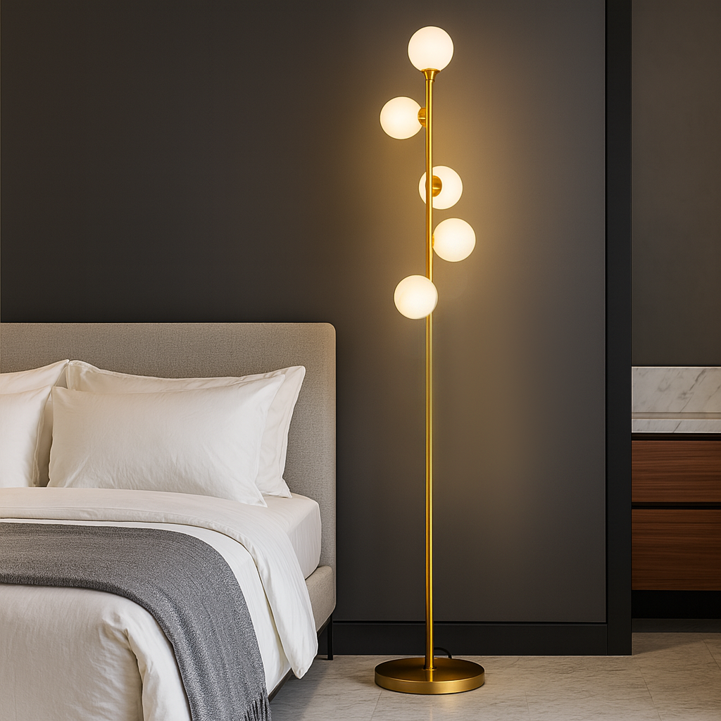 Бронзовий торшер з білими плафонами H-182 cm G9x5 ламп Bronze+White Pearl floor lamp 251131-100006638