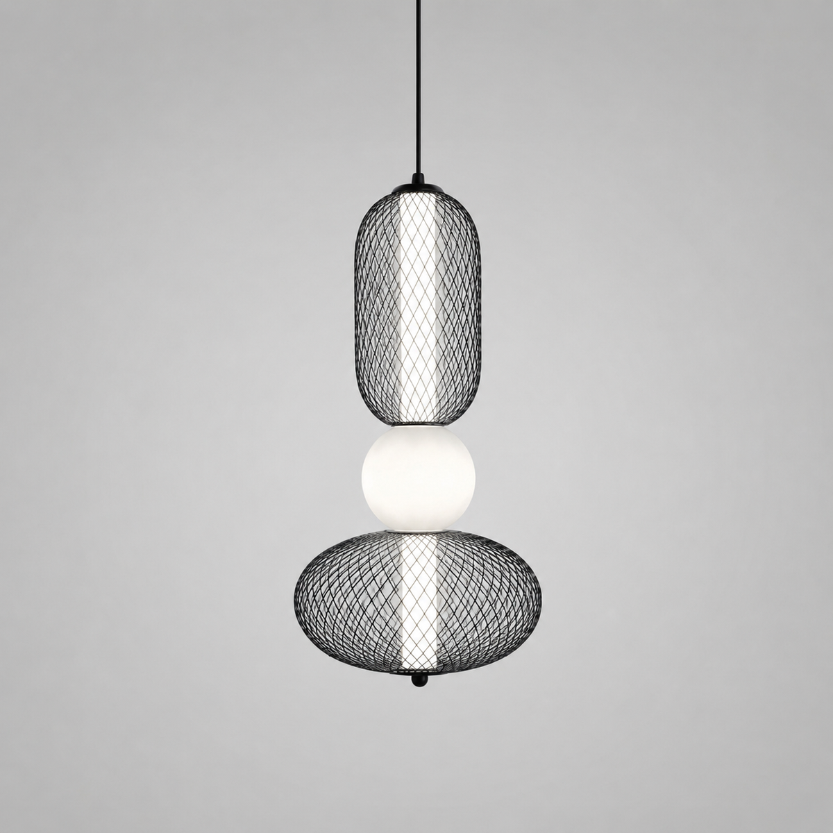 Підвісний світильник чорний з сітчастим плафоном H-48,5 cm Led 13W 3000K Black+White Nettys Ball 260822-100008693