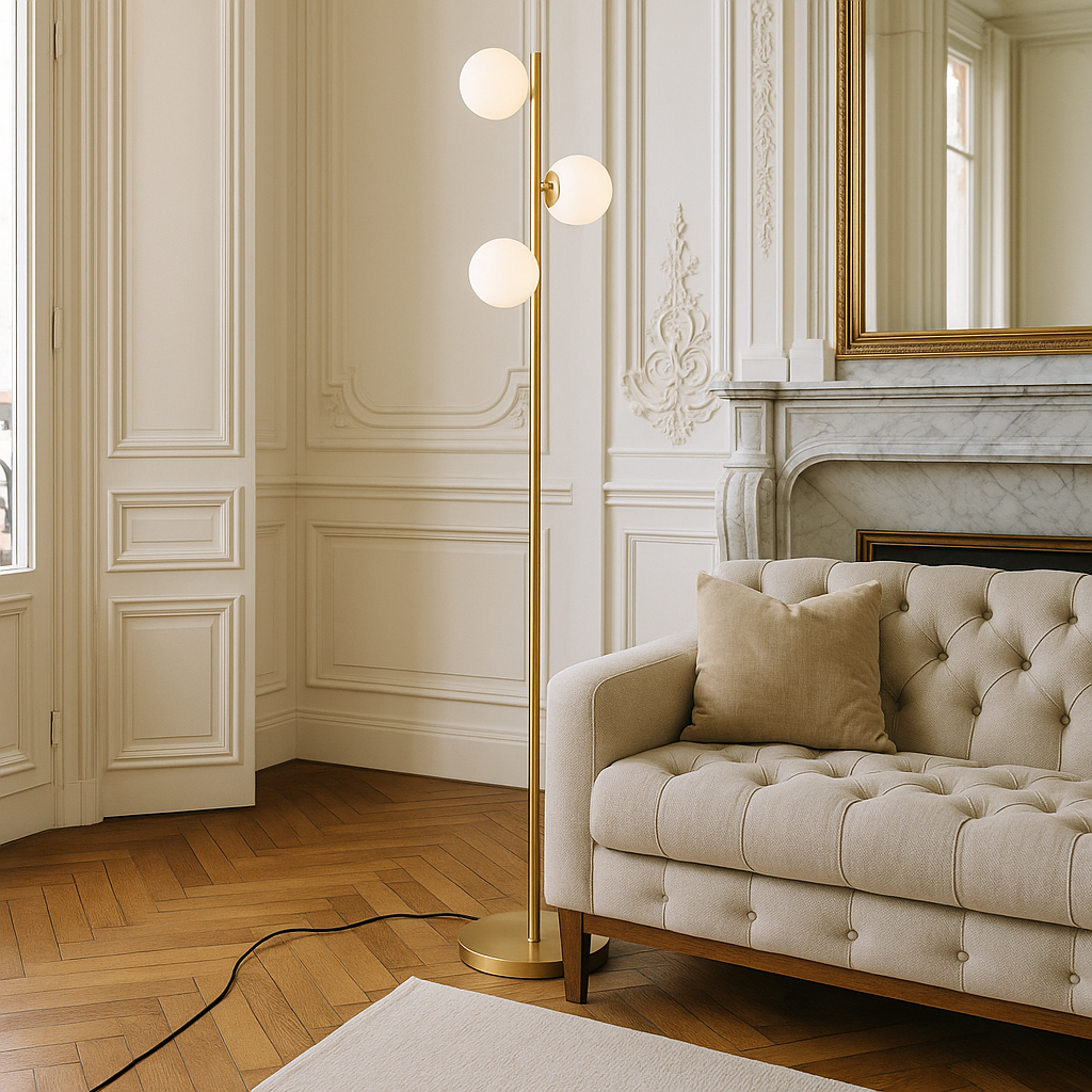 Бронзовий торшер з білими плафонами H-182 cm G9x3 ламп Bronze+White Pearl floor lamp 251131-100006641