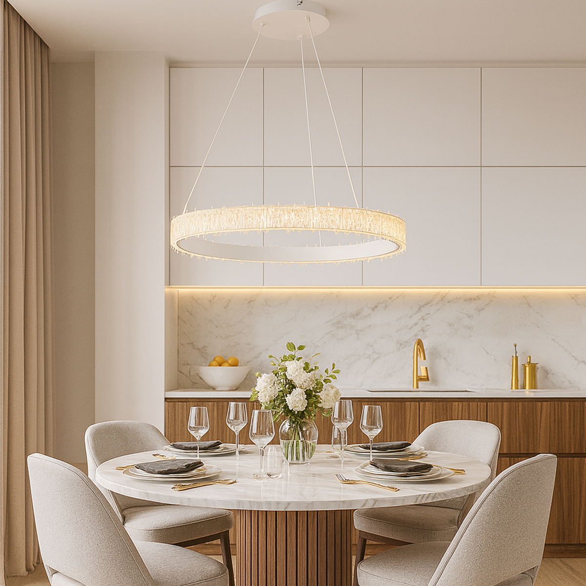 Люстра біла кільцева з рель'єфним плафоном D-60 cm Led 35W White Simple Ice 251235-100006792