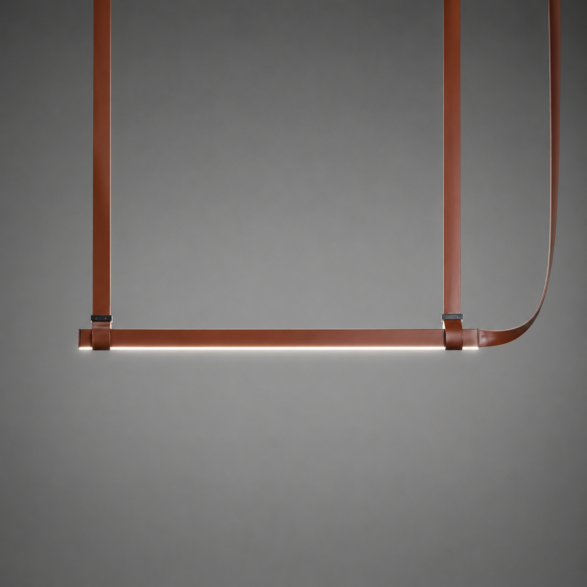 Люстра підвісна коричнева видовжена із шкіряним декором L - 150 cm Brown Leather Lamp 260622-100008062