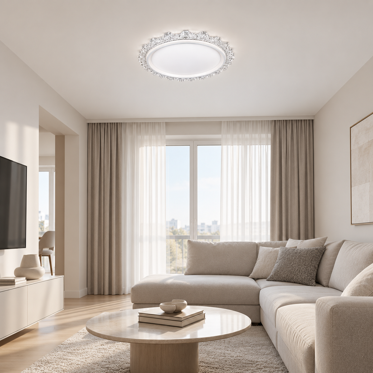 Люстра стельова біла з акриловим декором D-50 cm Led 68W White Sonia 260931-100008957