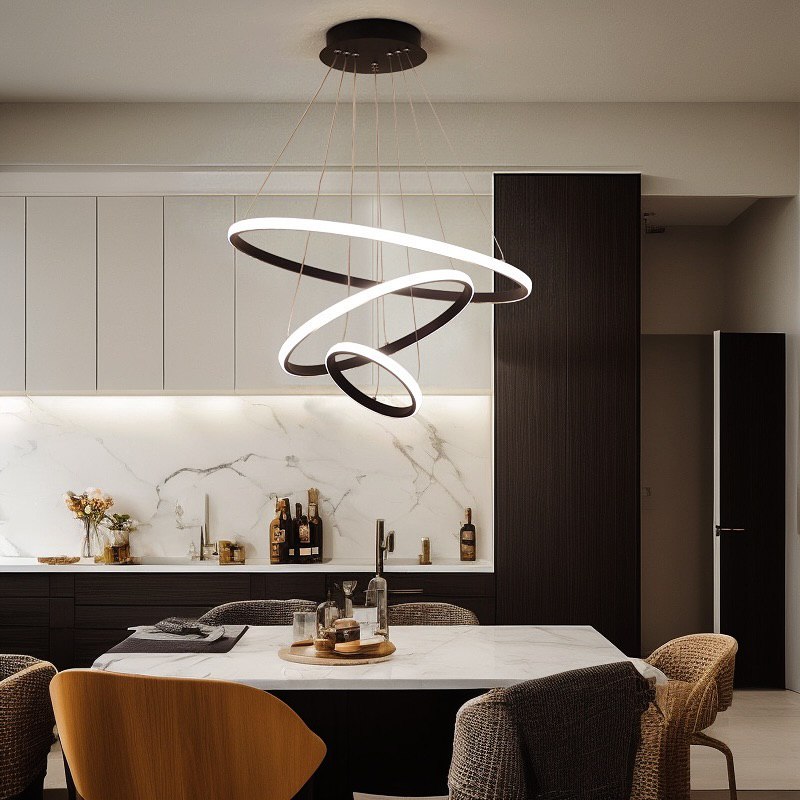 Підвісна чорна люстра з пультом D-60 cm Led 75W Black+White Rings 251174-100006744