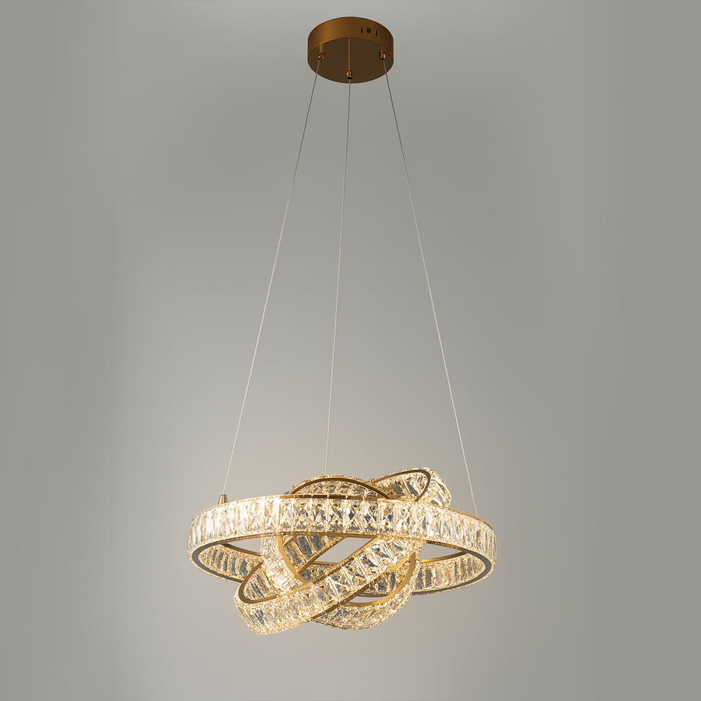 Люстра підвісна золота з кришталевим плафоном з пультом D-50 см Gold Crystal diamond 3 circles 251176-100006679