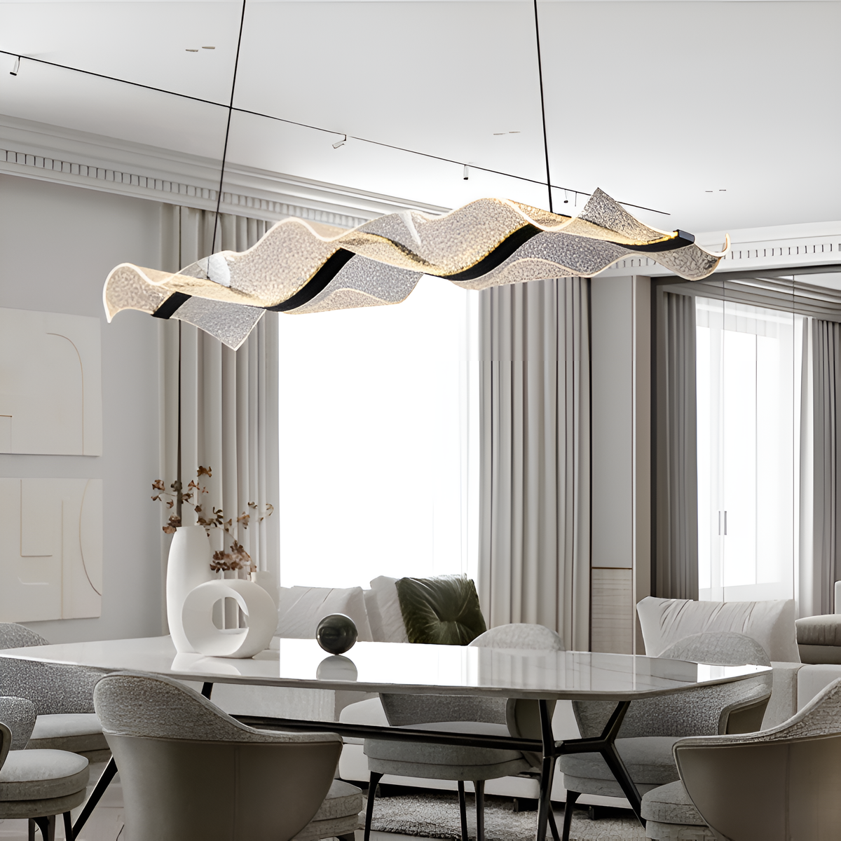 Люстра підвісна з прозорим плафоном та чорним декором Шовк L-120 cm Led 48W Jellyfish Silk black 250317-100004271