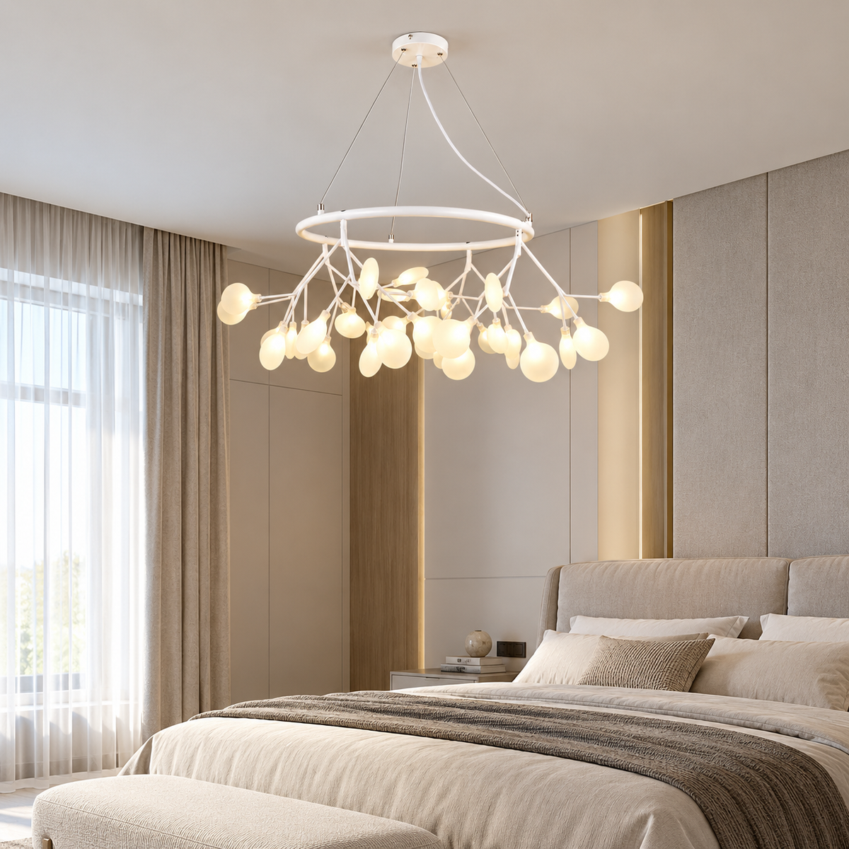 Люстра підвісна біла з плафоном з пелюстками D - 95 cm G4 x 36 White Tree 260918-100008966