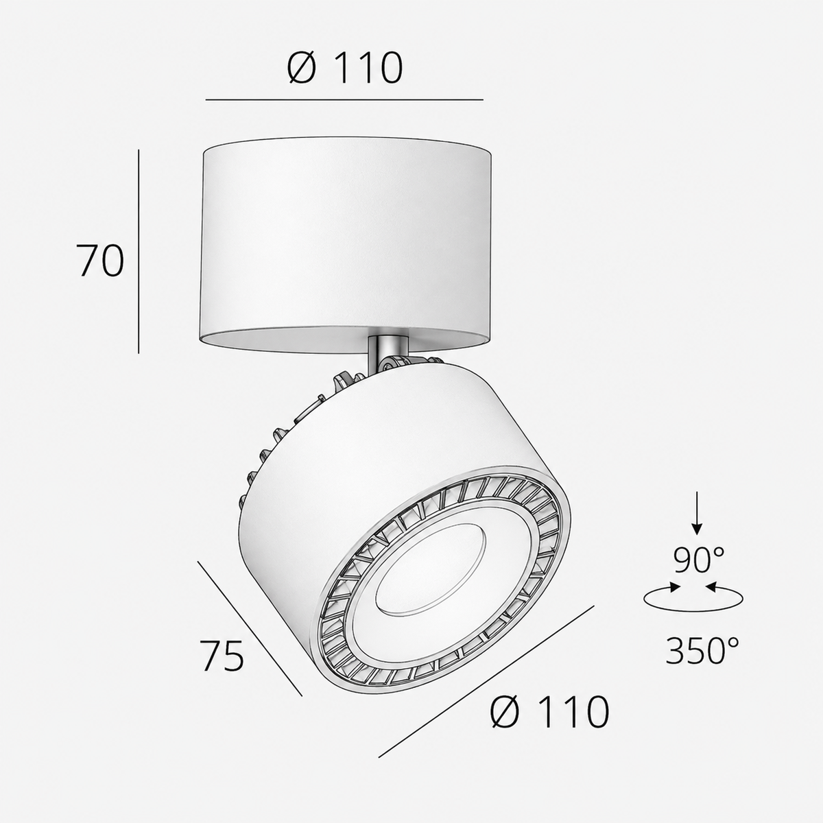 Світильник точковий накладний білий з чорним D - 11 cm Led 28W 3000K / 4000K White + Black Twister 260825-100008719