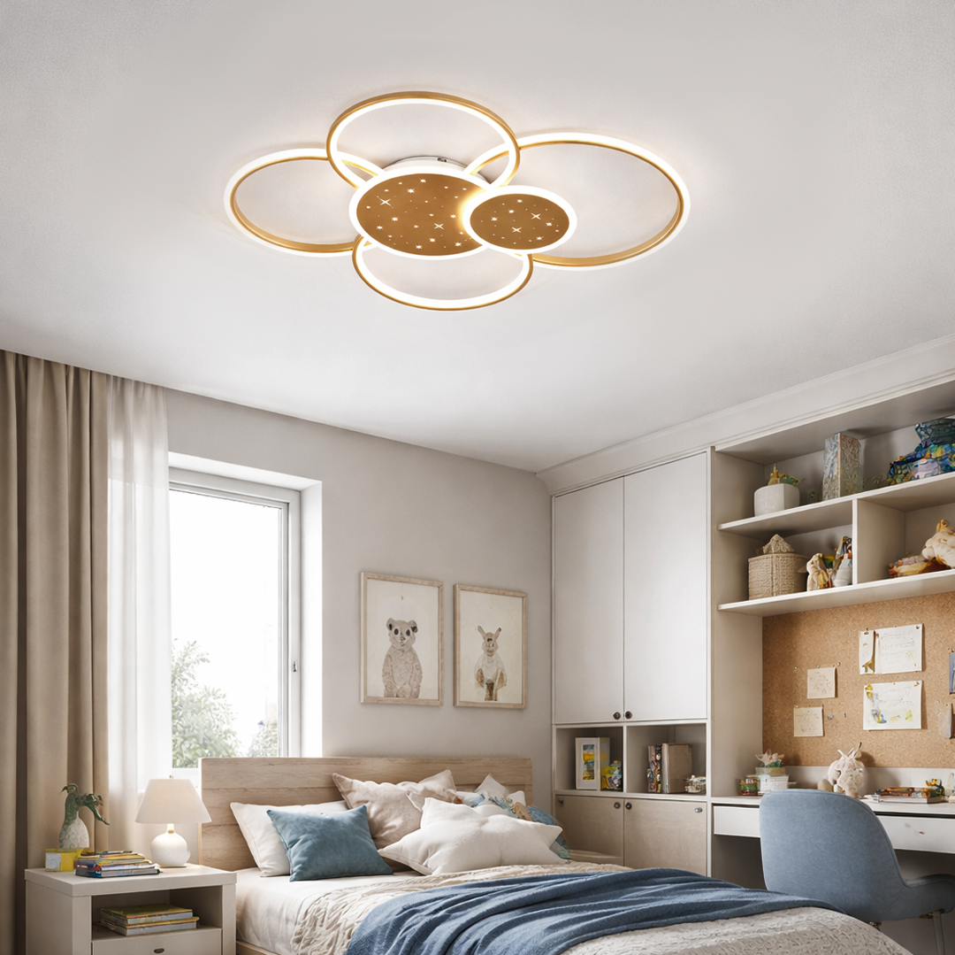 Стельова золота люстра із зірочками з пультом L-85 cm Led 115W Gold + White Stars 251242-100006946
