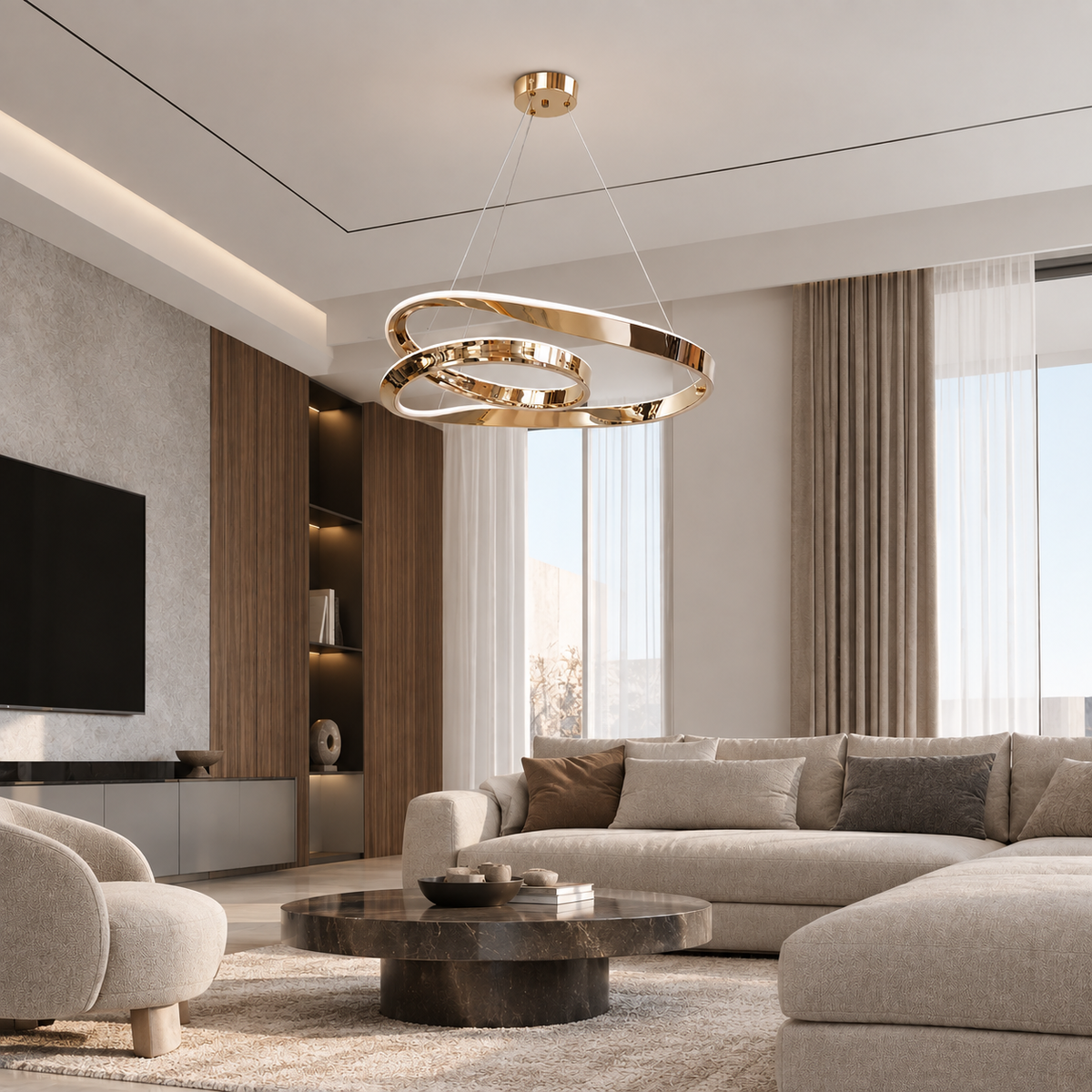 Люстра золота підвісна з вигнутим плафоном D - 61 cm Led 71W Gold Curl 260935-100008988