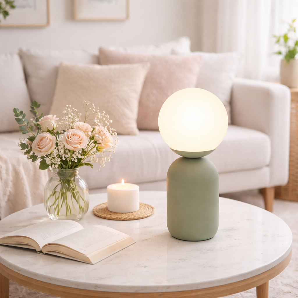 Лампа настільна зелена з білим матовим плафоном H-35 cm E14 Green Matte Bulb 260209-100007483