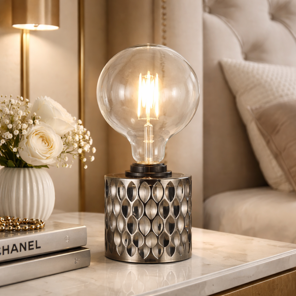 Лампа настільна з фігурним корпусом H-12,8 cm E27 Grey Silver Bulb 260209-100007495