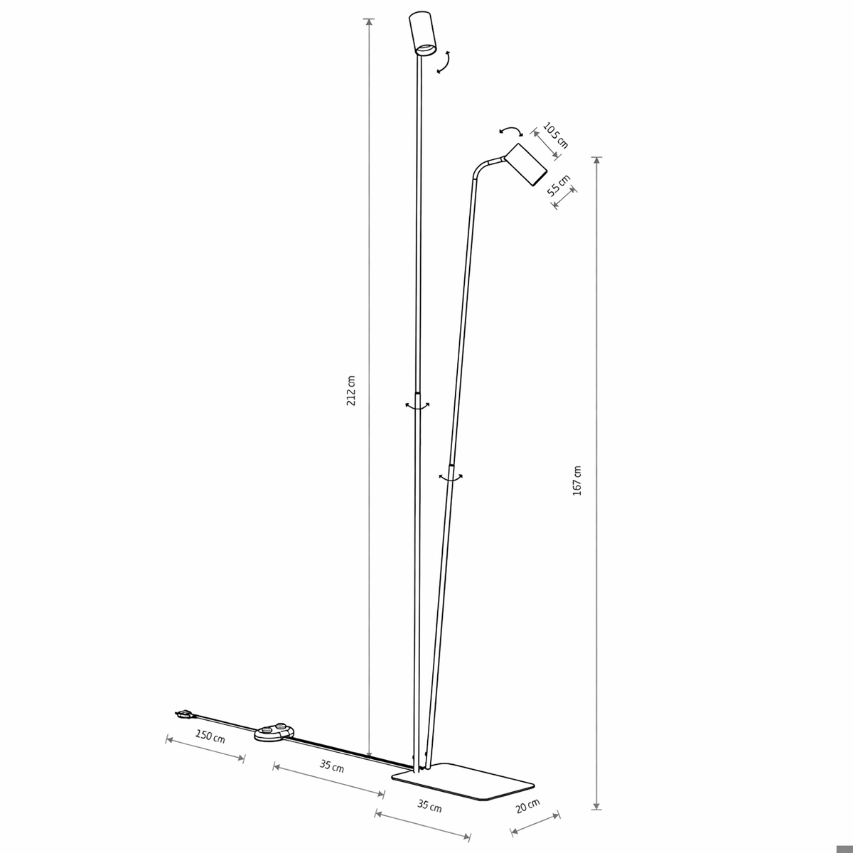 Торшер білий з двома плафонами та золотом H-216 cm GU10x2 White + Gold Mustache 260110-100007073