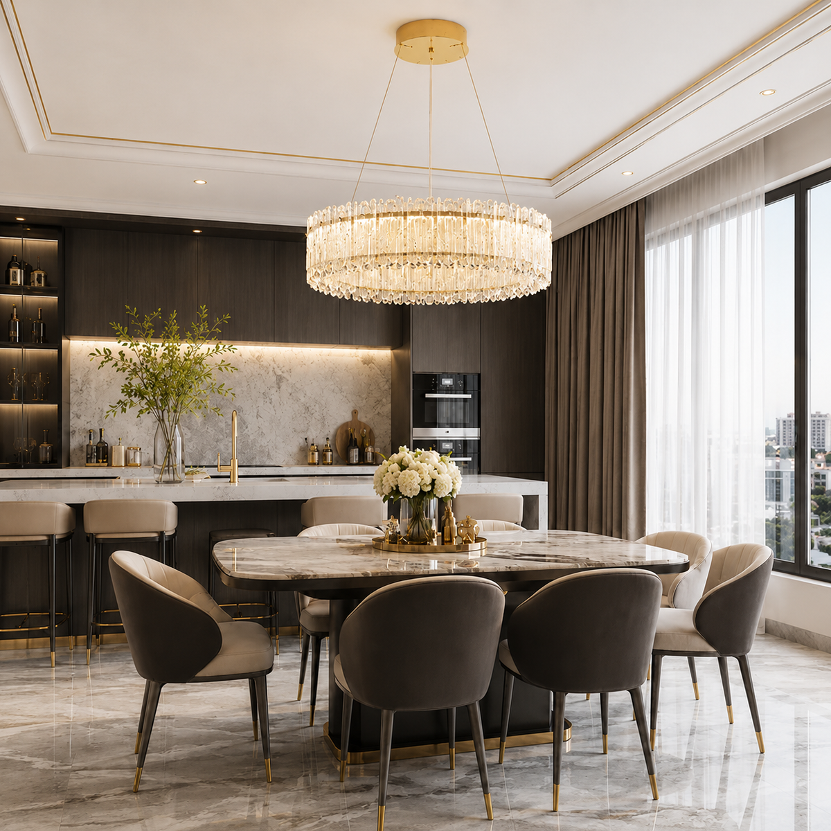 Люстра підвісна золота з кришталевим плафоном D-40 cm / D-60 cm Led 54W / 68W Gold Crystal 260622-100008056