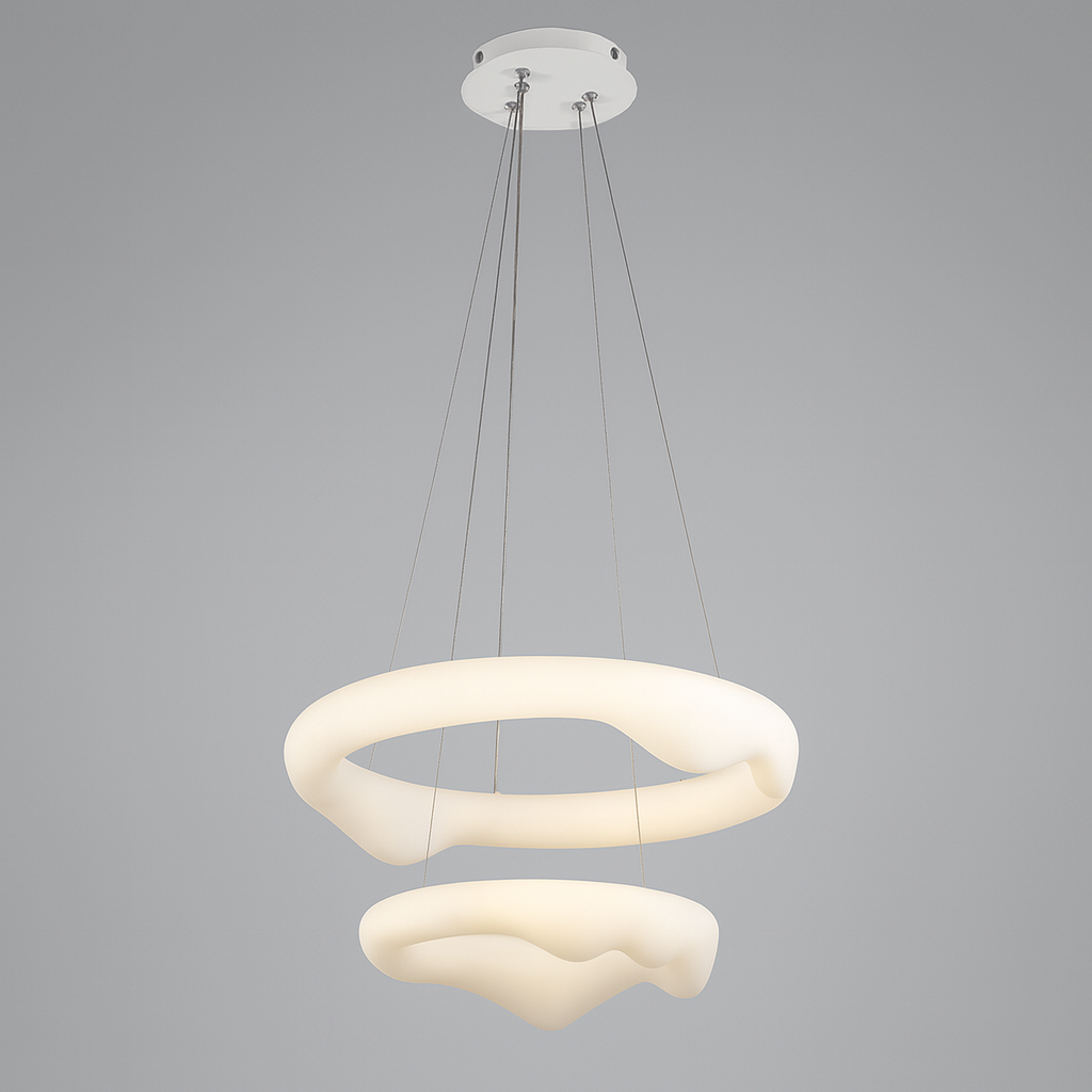 Люстра біла підвісна світлодіодна з пультом D-50+33 cm Led 80W White Two Dribble 250831-100005787