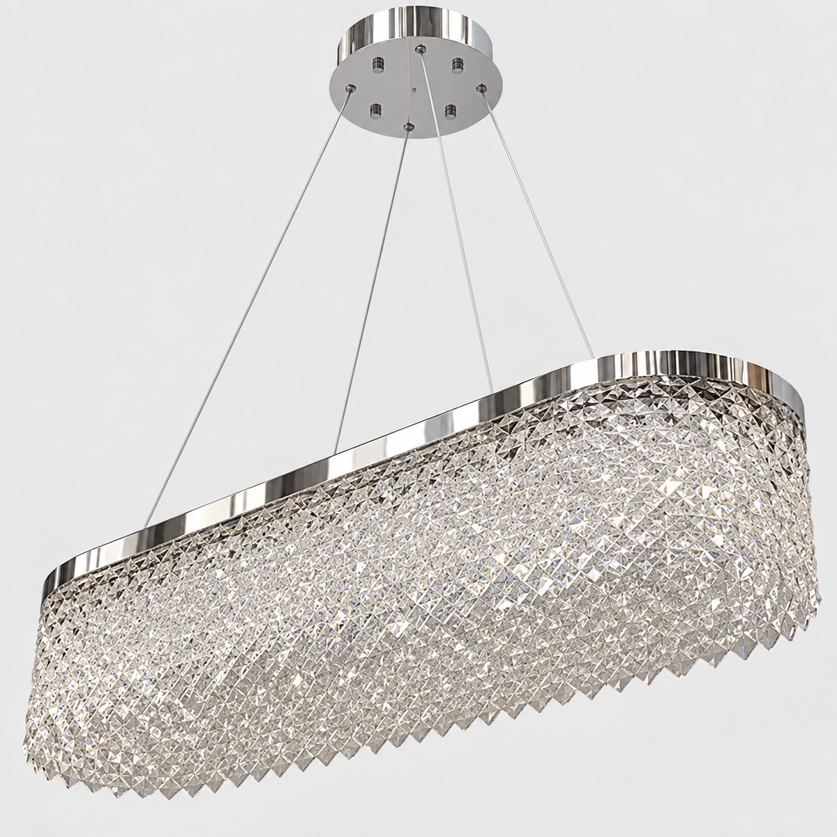 Люстра видовжена срібна з фігурним плафоном L - 98 cm Led 98W Chrome Crystal Rombs 260935-100009022