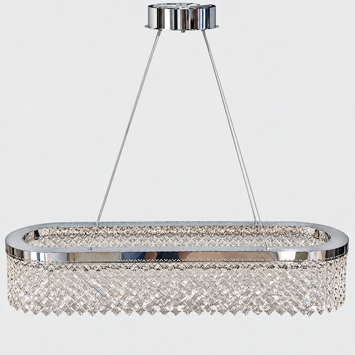 Люстра видовжена срібна з фігурним плафоном L - 98 cm Led 98W Chrome Crystal Rombs 260935-100009022