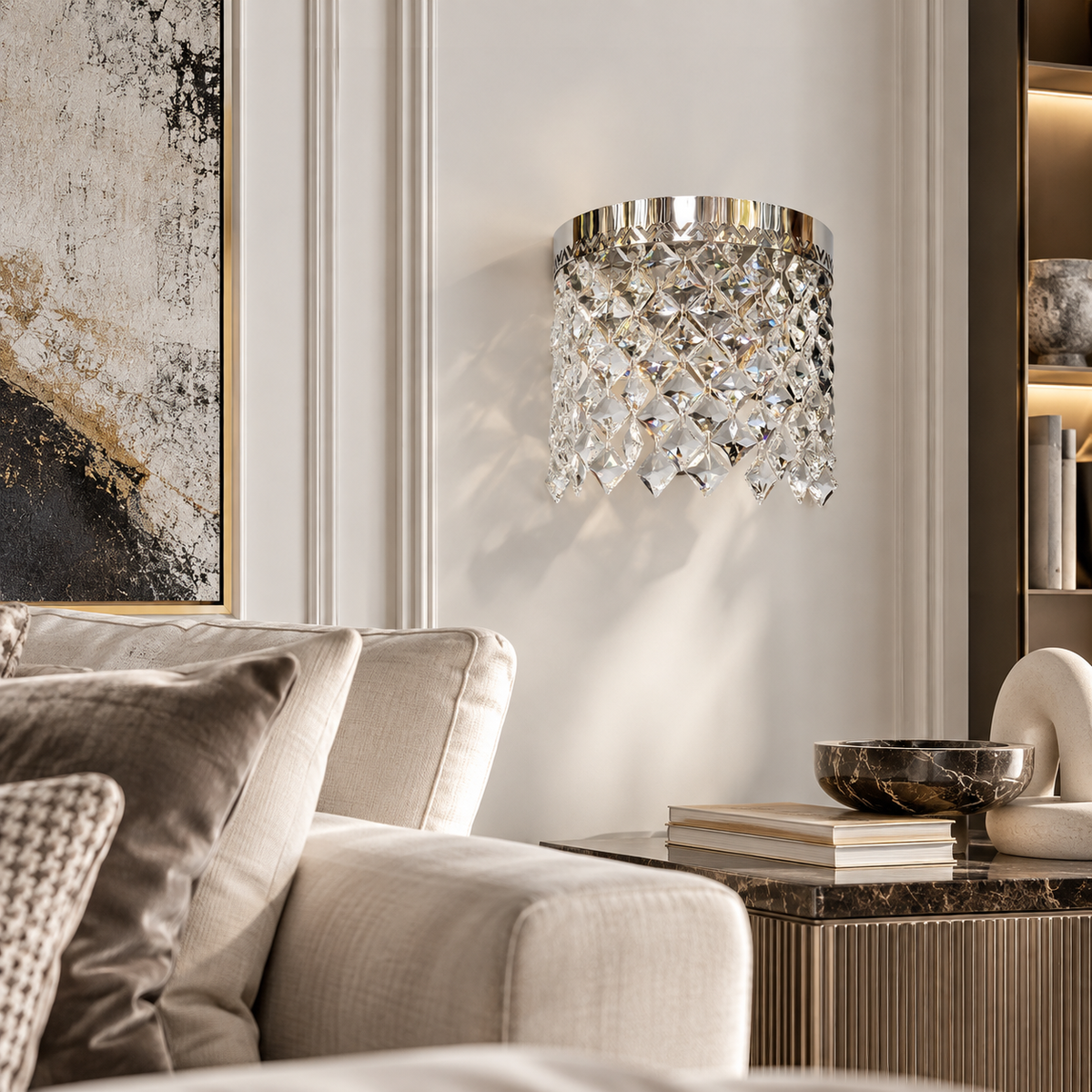 Настінний світильник срібний з кришталевим плафоном H - 18,5 cm Led 23W Chrome Crystal Rombs 260935-100009024