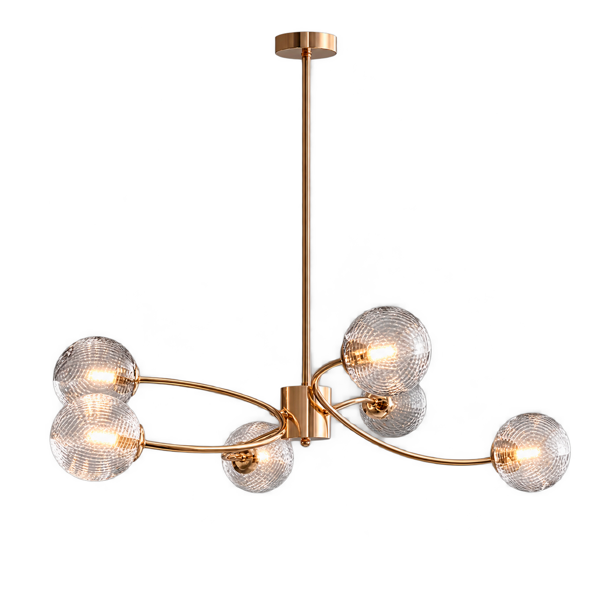 Люстра золота з вигнутими променями H-65 cm 6 x E27 Gold + Clear Berry 250419-100004467