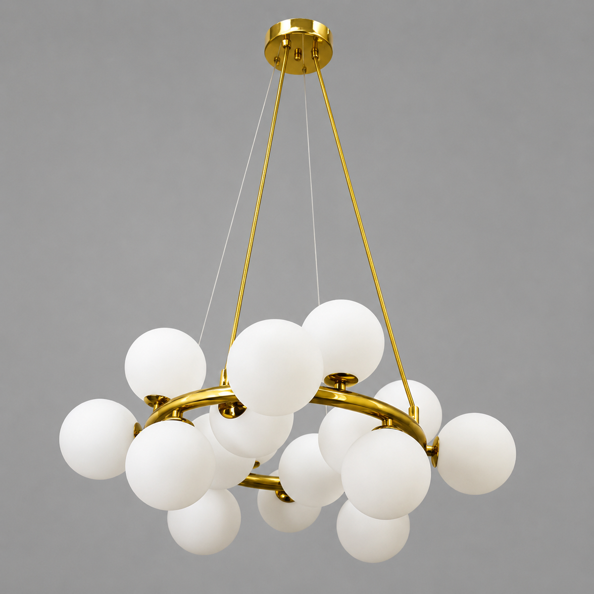 Люстра золота підвісна на 16 круглих плафонів D - 55 cm G9x16 Gold + White Bubbles 260588-100008038