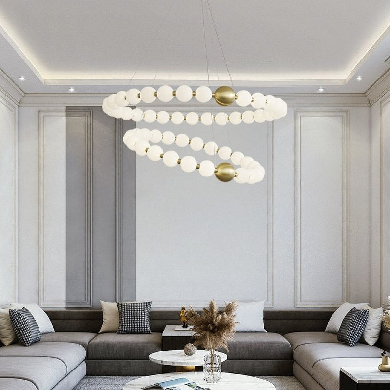 Підвісна люстра Pearls Circle double D600 + D800 Led 50W 3000K 4000K 6000K Gold + White 240518-100003251
